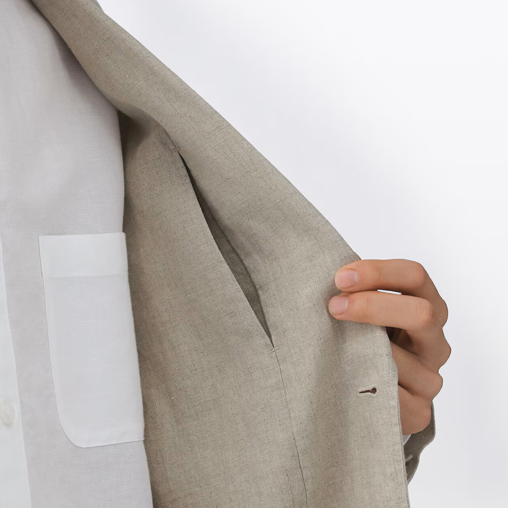 紳士　ヘンプコットン長袖シャツ ライトグリーン XLサイズの着用イメージ