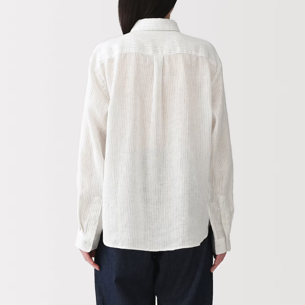 婦人　リネン　洗いざらし七分袖ブラウス 白 Lサイズの着用イメージ