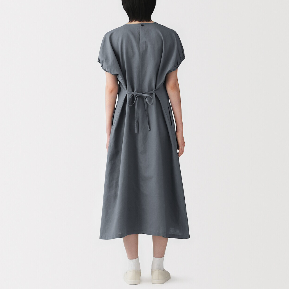 婦人　ヘンプ　コットン　半袖ブラウス 白 Lサイズの着用イメージ