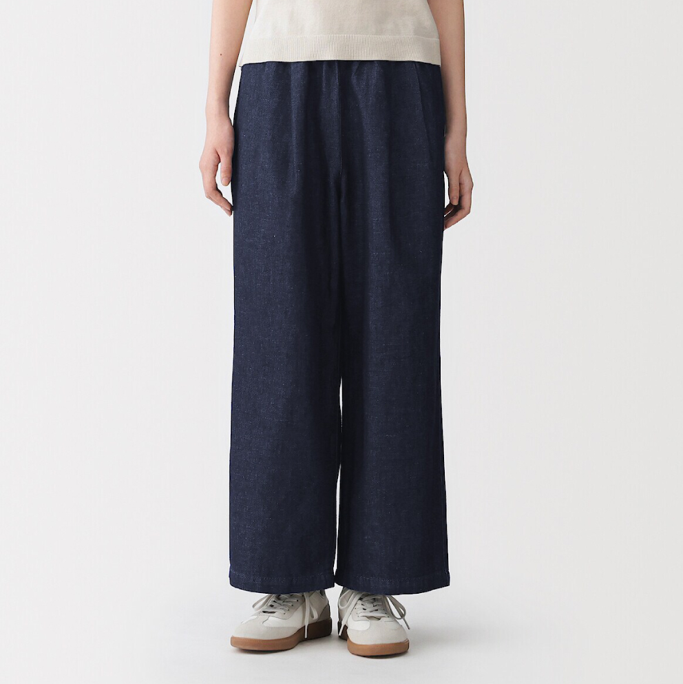 Women's Cotton Linen Denim Easy Wide-fit Pantsの着用イメージ