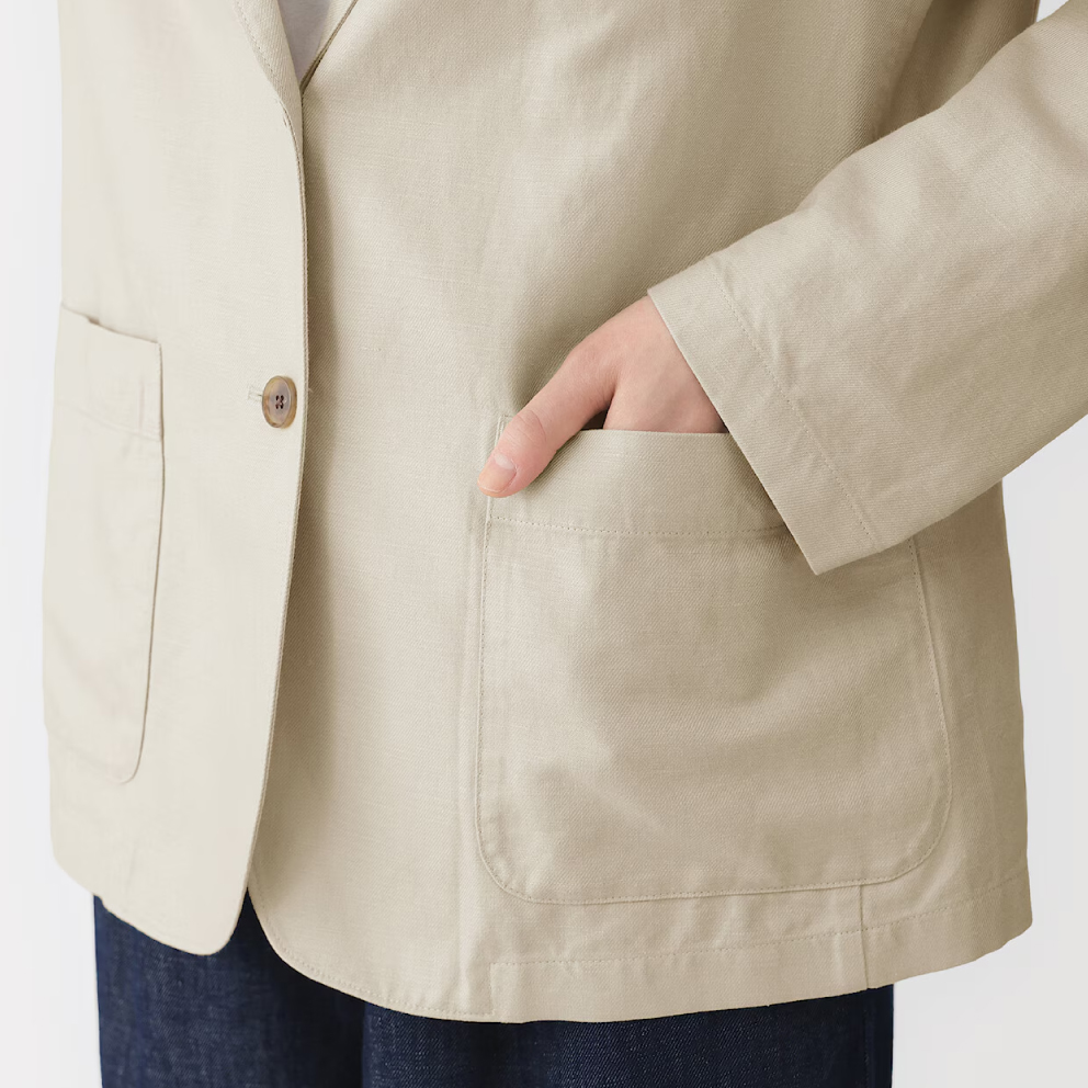 婦人　リネン　洗いざらし長袖シャツワンピース ピンク Lサイズの着用イメージ